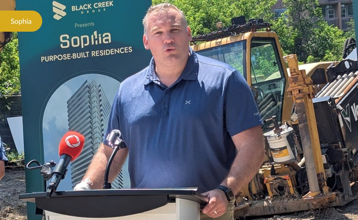 Mayor Alex Nuttall speaking at the Sophia groundbreaking